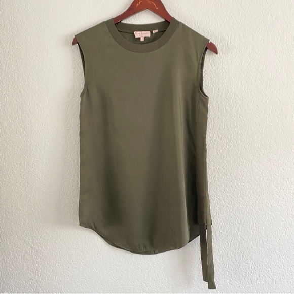 Ted Baker Samiey Ruched Side Satin Top, Green - Picture 6 of 12